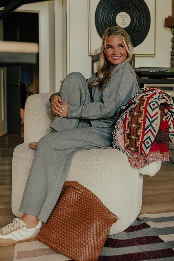 High Waisted Wide Leg Knit Lounge Pants with Elastic Ribbed Waistband