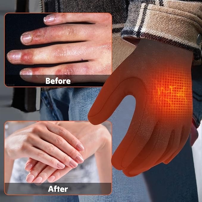 Electric Heated Glove Liners with Rechargeable Battery Packs and Touchscreen Fingertips