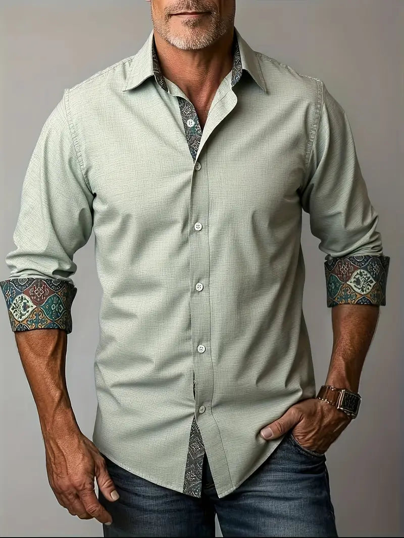 Button Up Dress Shirt with Contrast Collar and Cuffs Modern Tailored Fit