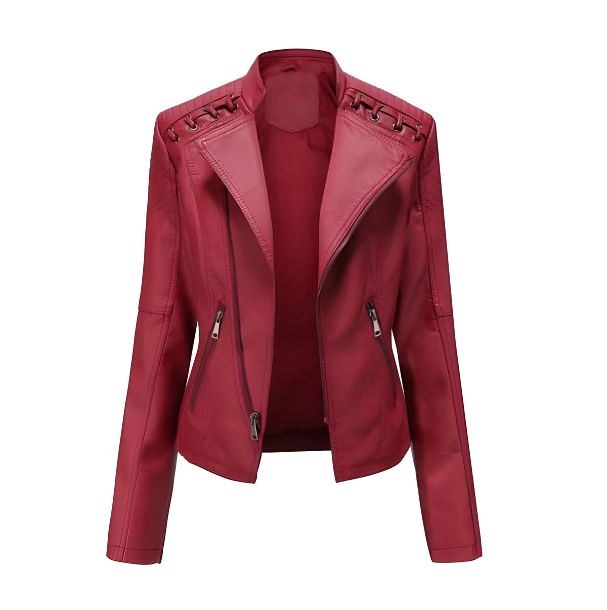 Classic Lambskin Leather Jacket for Women with Full Zip Closure and Pockets