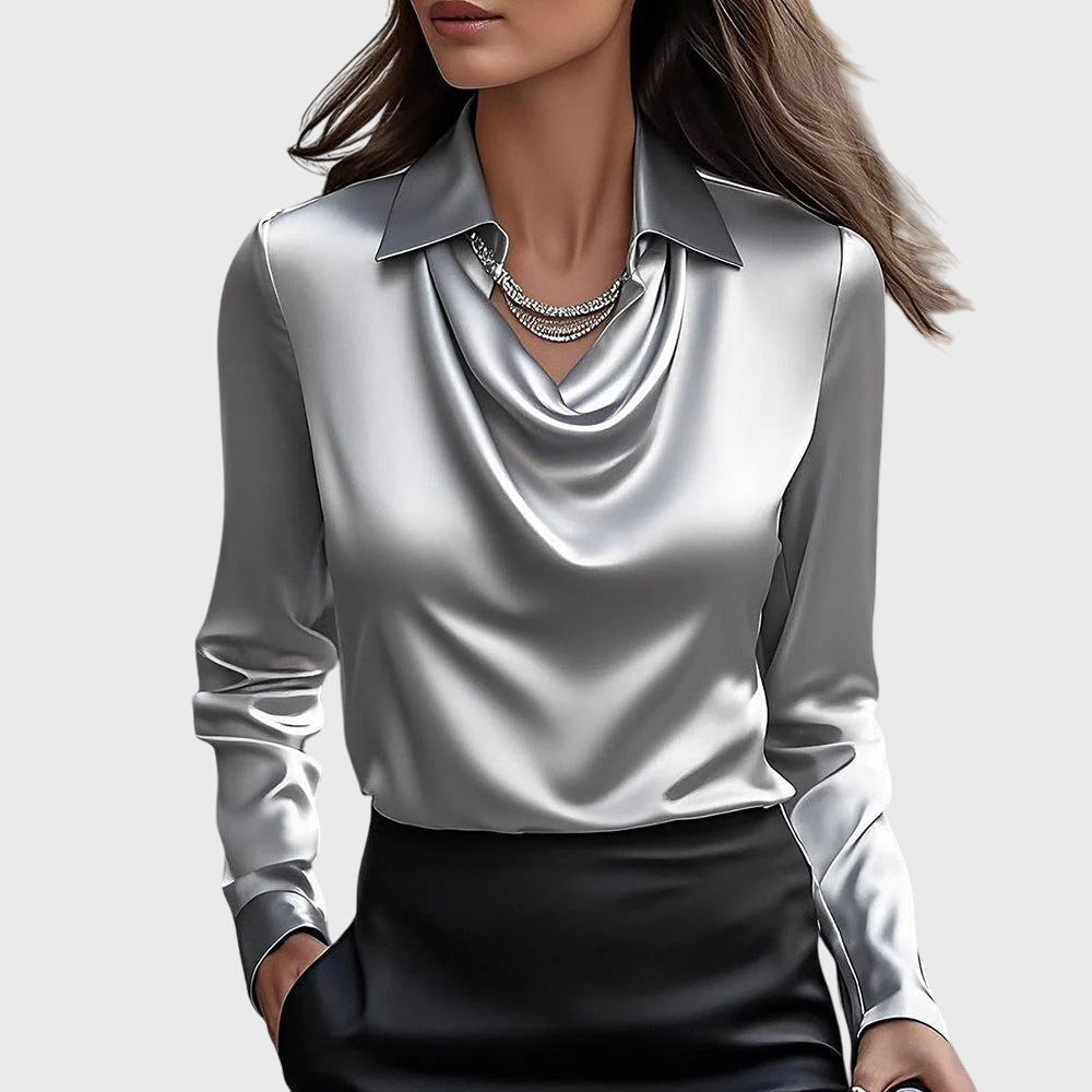 Draped Neckline Blouse with Soft Fabric and Flattering Silhouette