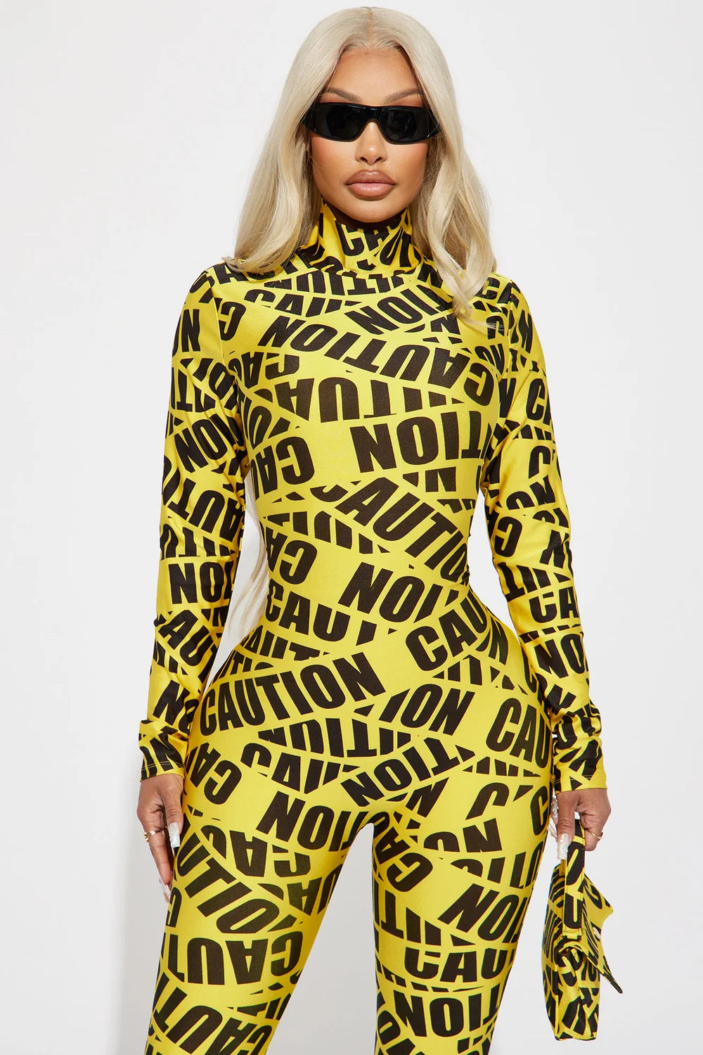 Caution Tape Rave and Halloween Costume with Graphic Straps and Crop Top