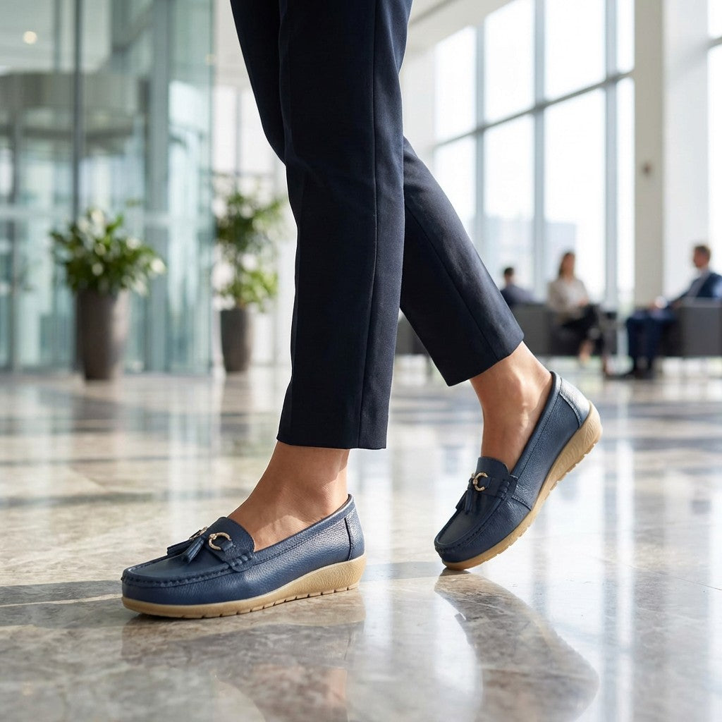 Women Casual Leather Driving Loafers with Flexible Cushioned Sole for Daily Comfort