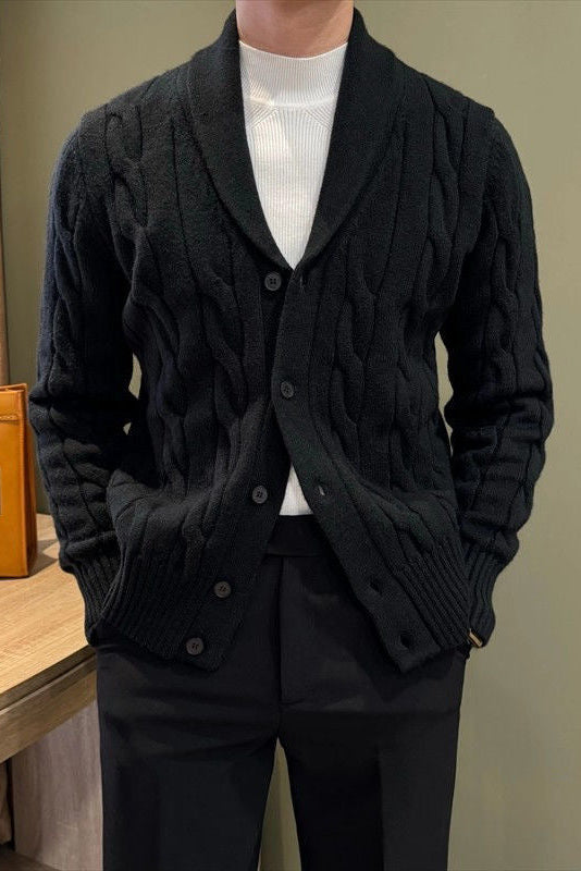 Cable Knit Cardigan with Button Front and Ribbed Cuffs, Pill Resistant