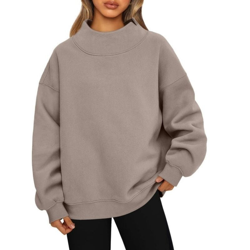 Womens Mock Neck Oversized Fleece Sweatshirt - Soft Long Sleeve Pullover