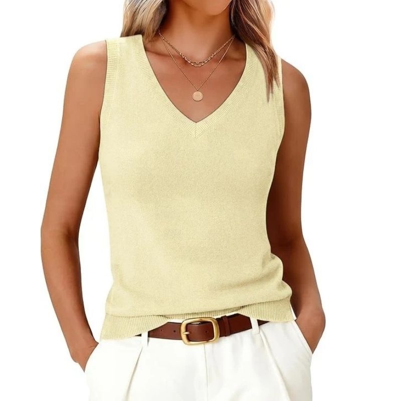 Womens Wool Blend Tank Tops, V Neck Sleeveless Sweater, Business Casual Work Knit Shirt, Slim Fit Summer Outfit