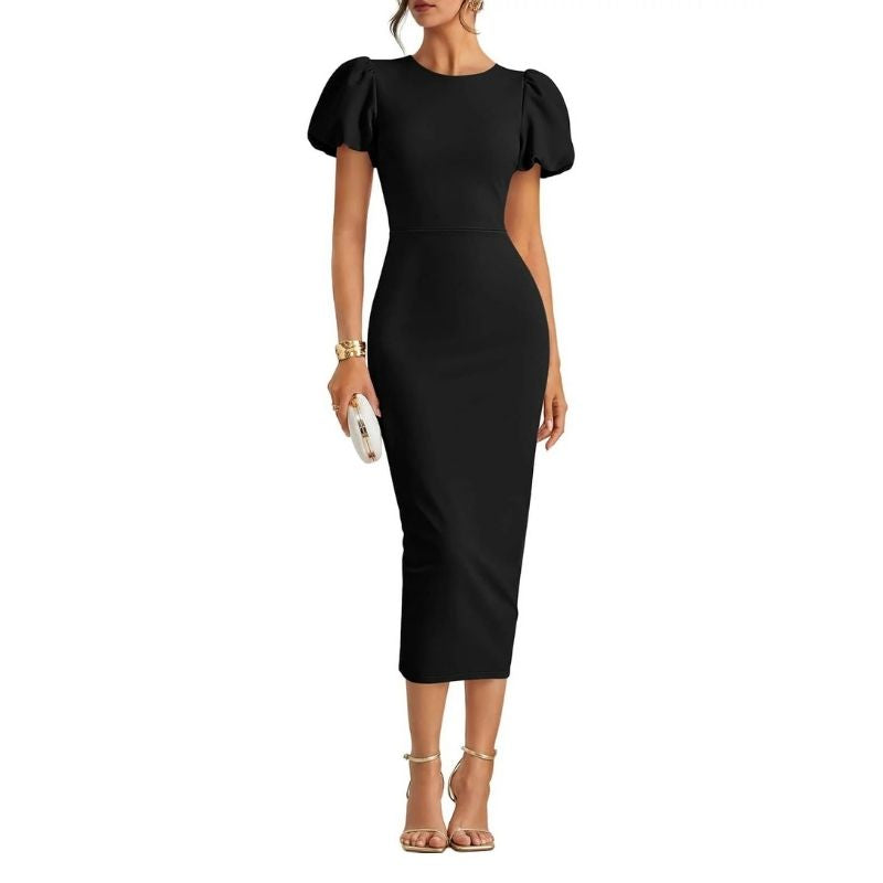 Womens Bodycon Midi Dress, Short Sleeve Wedding Guest Cocktail and Formal Dress