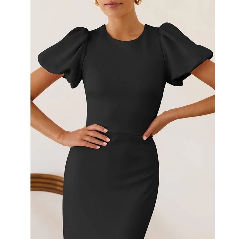 Womens Bodycon Midi Dress, Short Sleeve Wedding Guest Cocktail and Formal Dress
