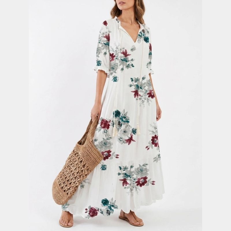 Boho Cover Up Dress, Flowy Casual Dress for Beach Travel and Daily Wear
