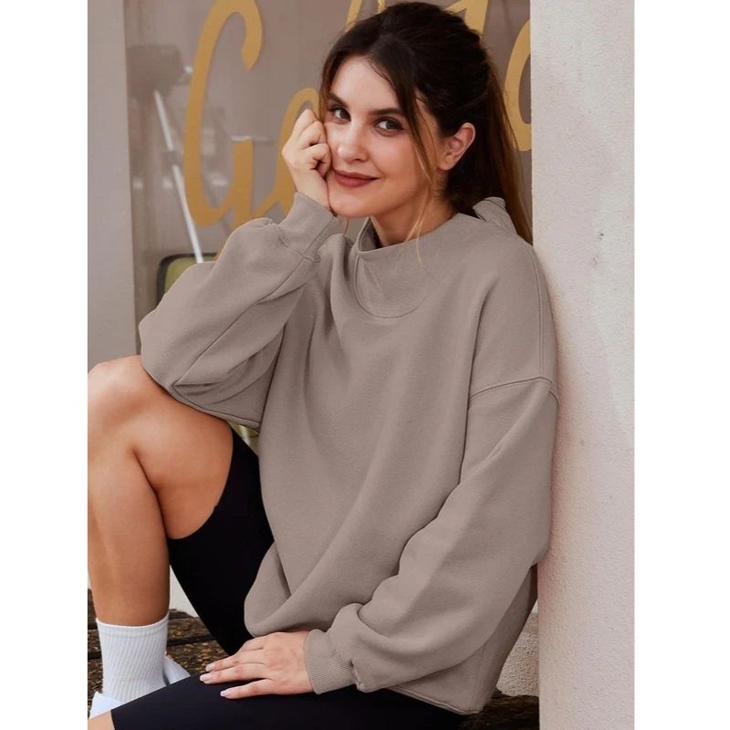 Womens Mock Neck Oversized Fleece Sweatshirt - Soft Long Sleeve Pullover