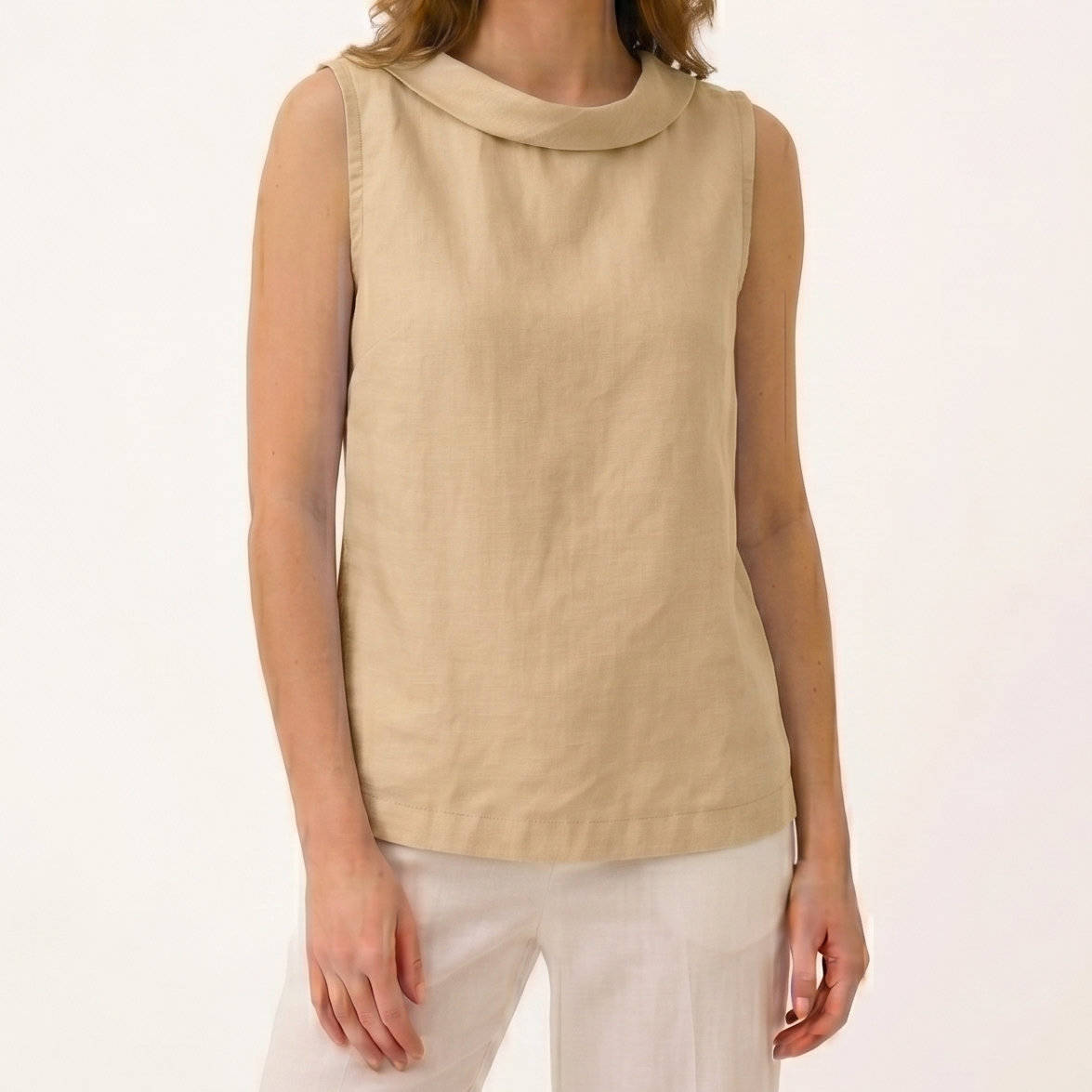 Sleeveless Roll Collar Top, Elegant Casual Women’s Top for Daily Fashion