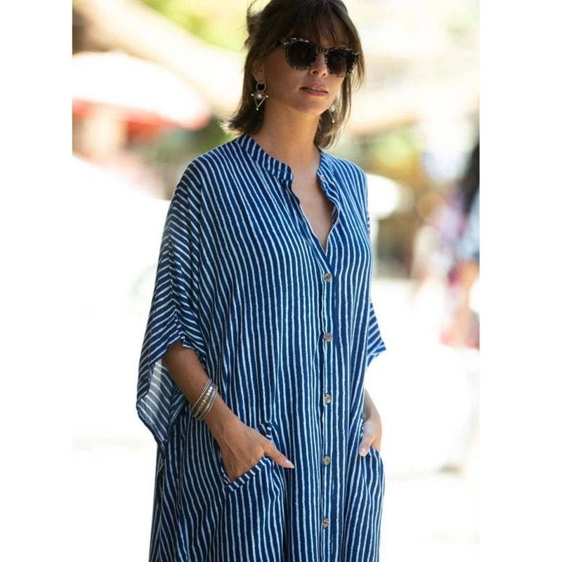 Moomoo Dresses for Women, Plus Size Ethnic Print Kaftan Dress, Mrs Roper Bubu Mumu Boho V Neck 3 Quarter Sleeve Tunic