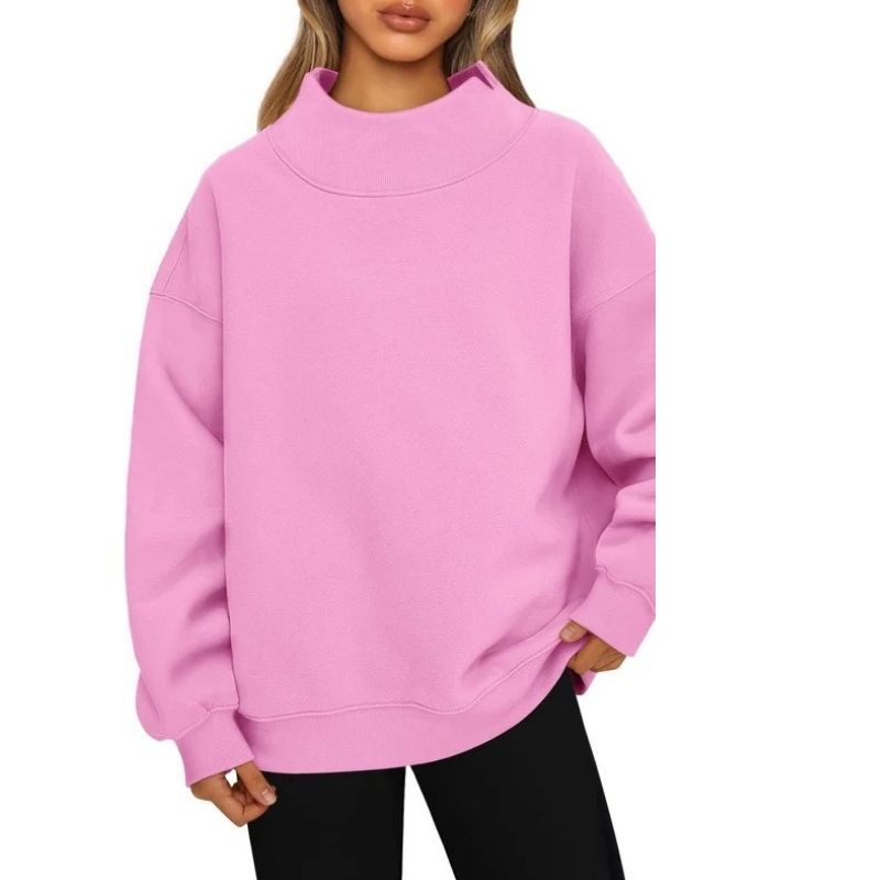 Womens Mock Neck Oversized Fleece Sweatshirt - Soft Long Sleeve Pullover