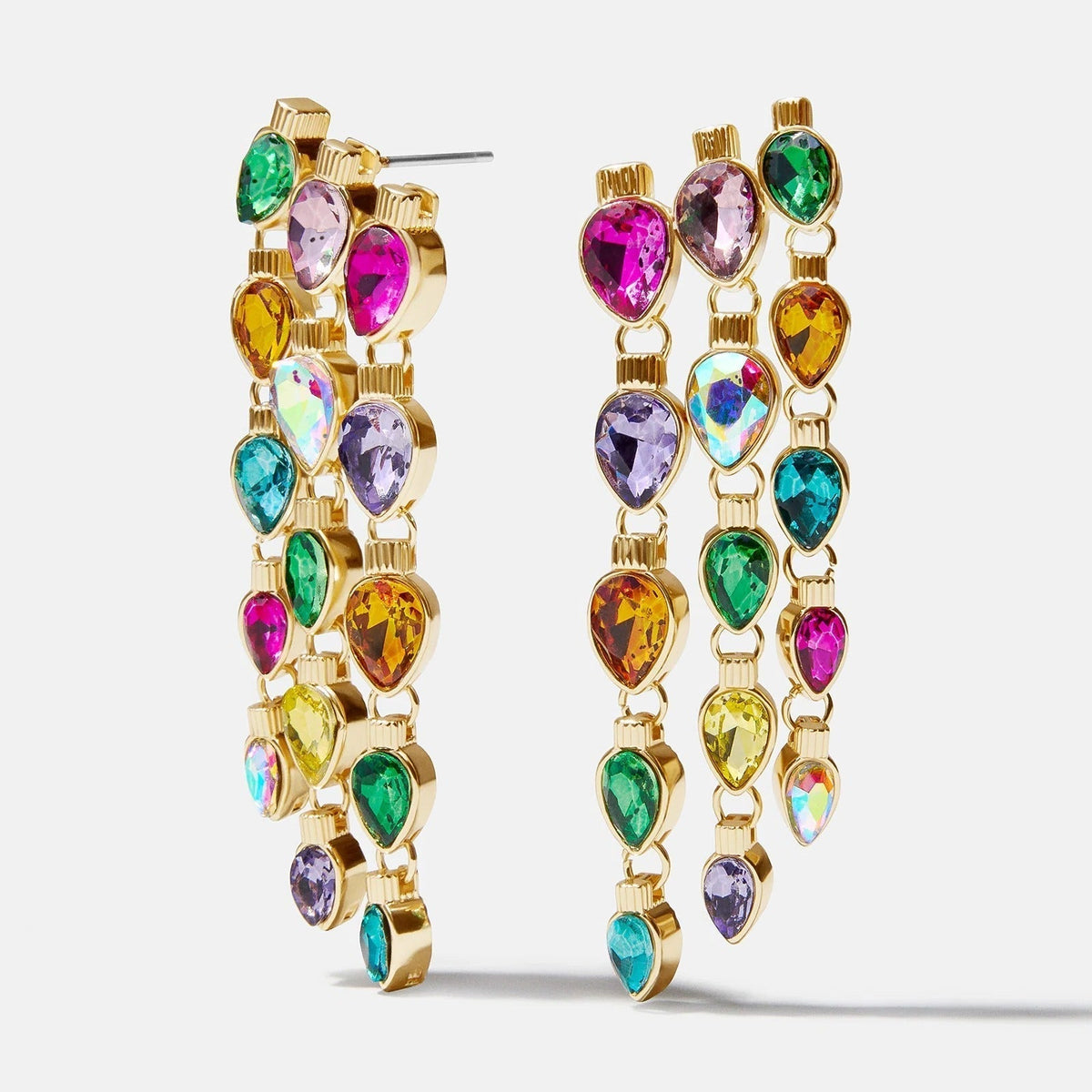 Crystal Drop Earrings with Multicolored Chandelier Design and Hook Closure