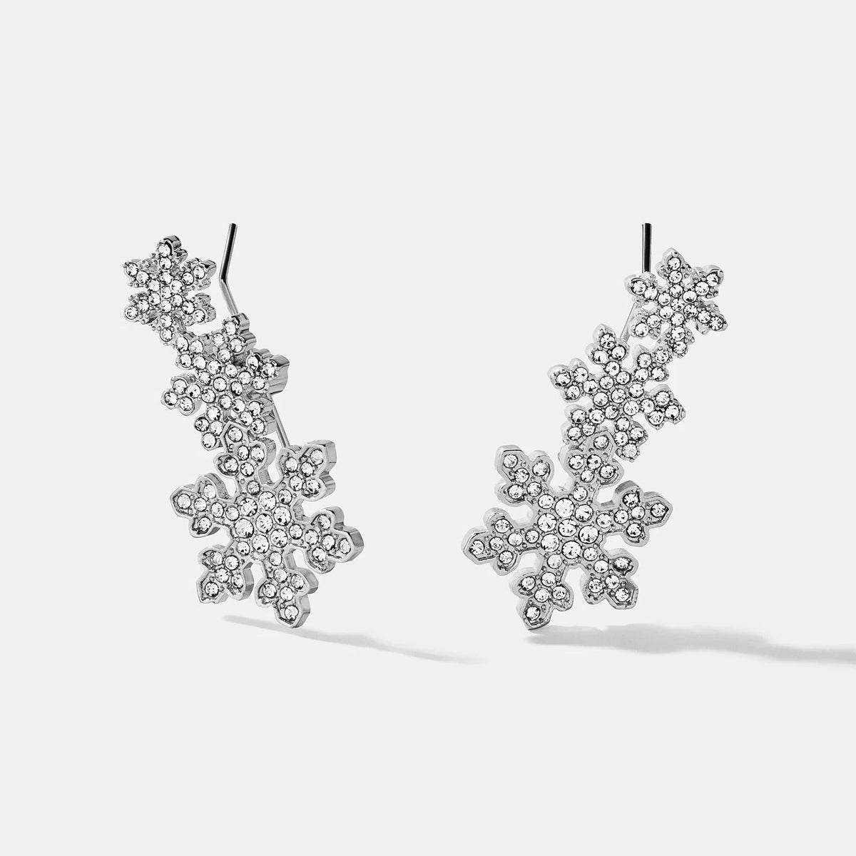 Snowflake Crystal Crawler Earrings for Winter Holidays