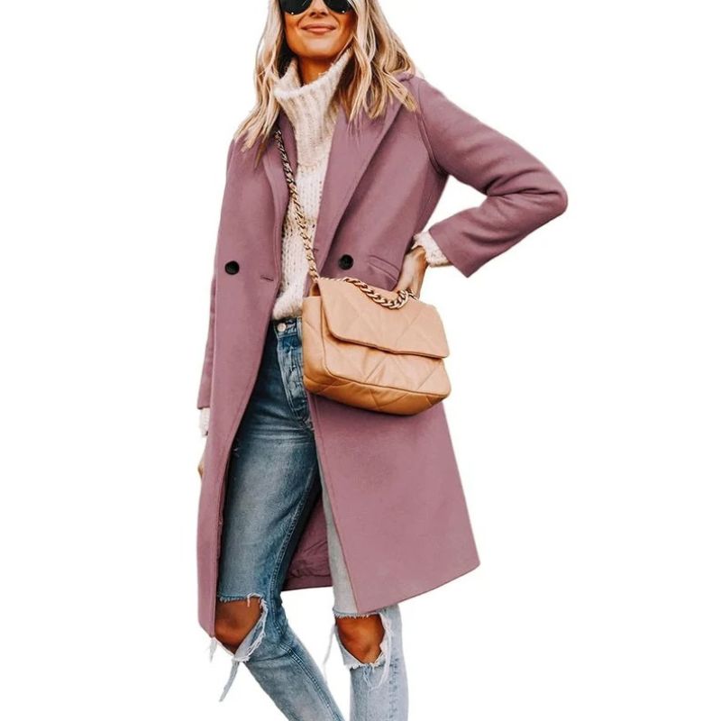 Womens Wool Peacoat, Double Breasted Coat with Notch Lapel