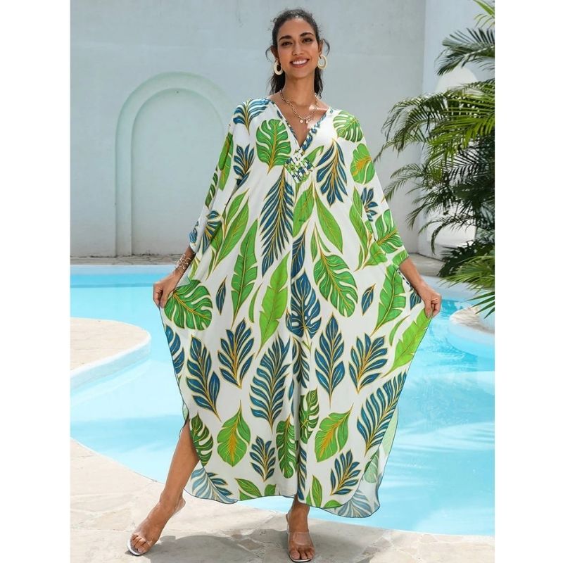 Moomoo Dresses for Women, Plus Size Hawaiian Batwing Sleeve Kaftan Beach Cover Up Dress