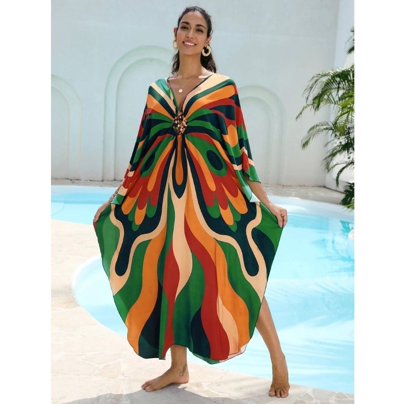 Moomoo Dresses for Women, Plus Size Hawaiian Batwing Sleeve Kaftan Beach Cover Up Dress