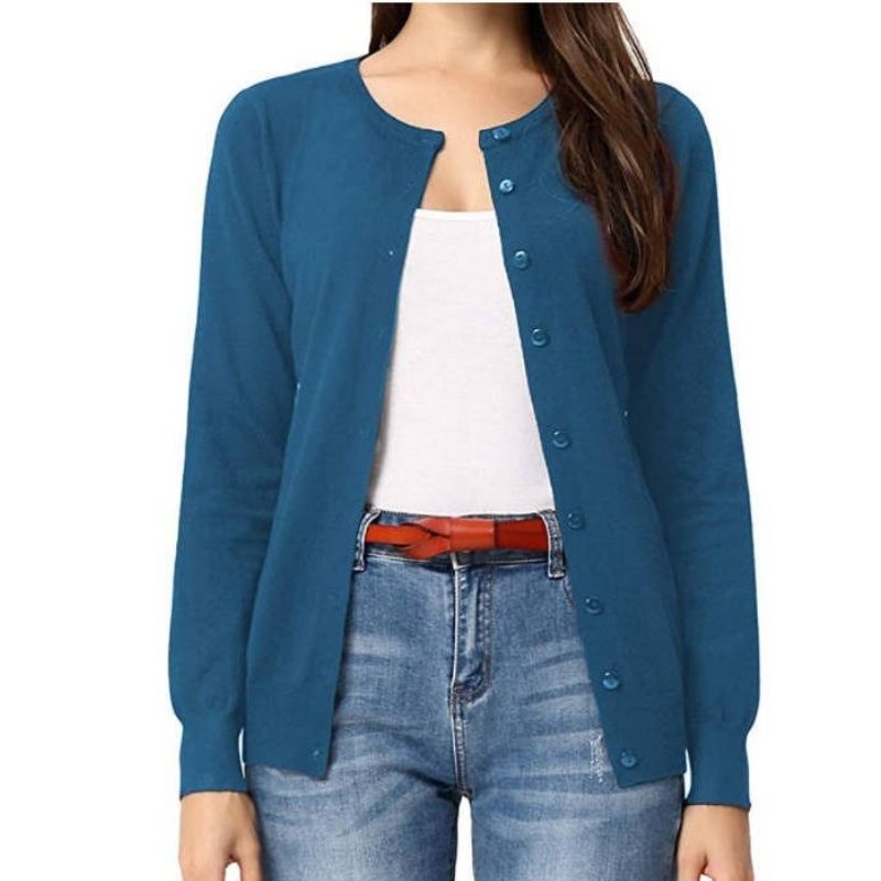 Womens Long Sleeve Knit Cardigan - Open Front Button Down Sweater