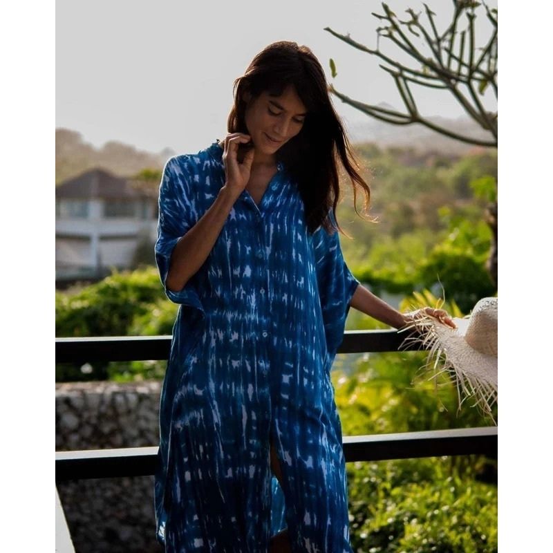 Moomoo Dresses for Women, Plus Size Ethnic Print Kaftan Dress, Mrs Roper Bubu Mumu Boho V Neck 3 Quarter Sleeve Tunic