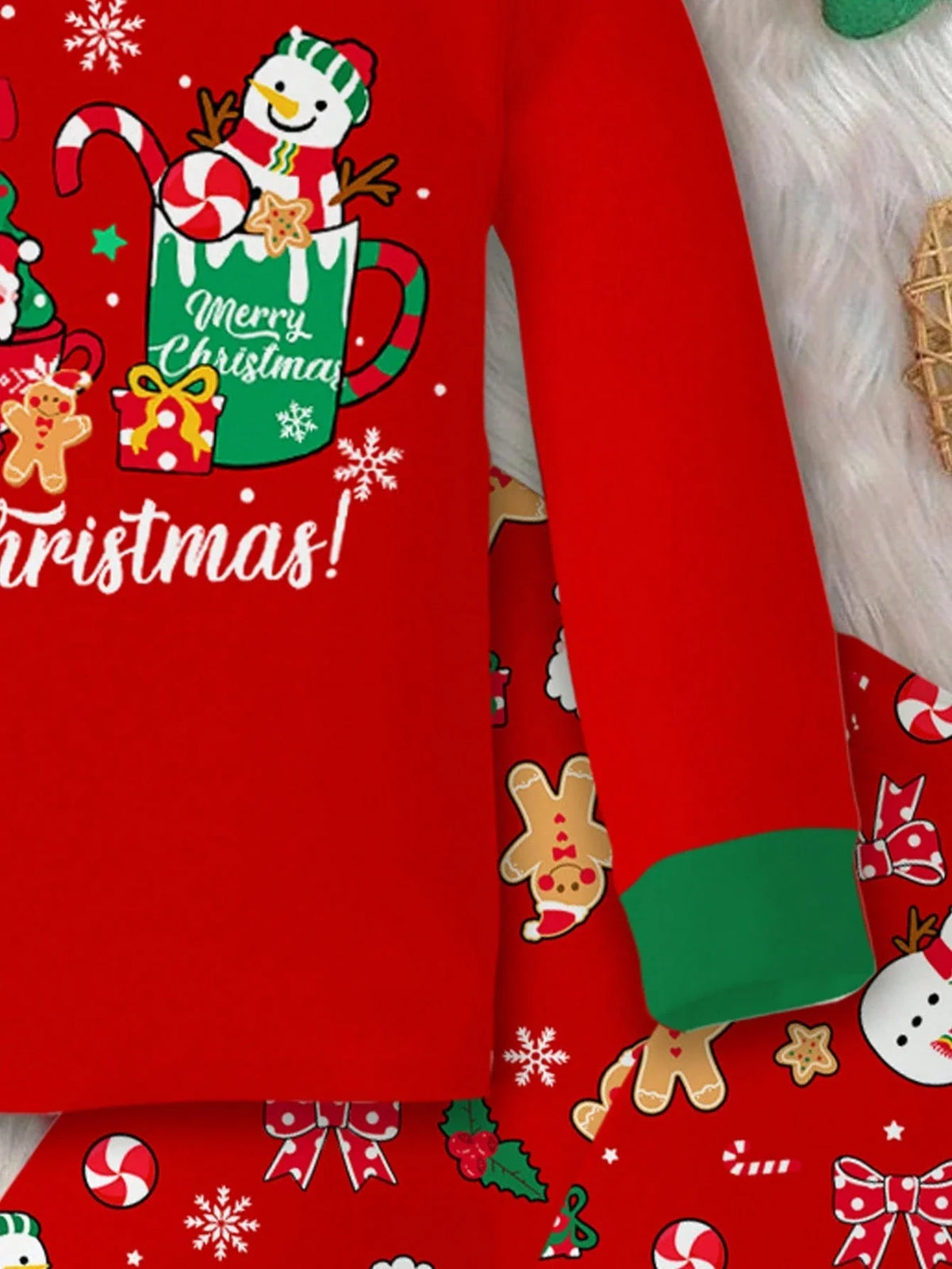 Childrens Two Piece Pajama Set with Thermal Lining and Christmas Graphics