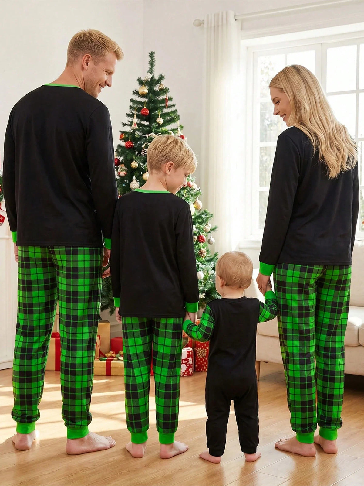 Childrens Plaid Pant Set with Long Sleeve Top and Stretch Cotton Blend