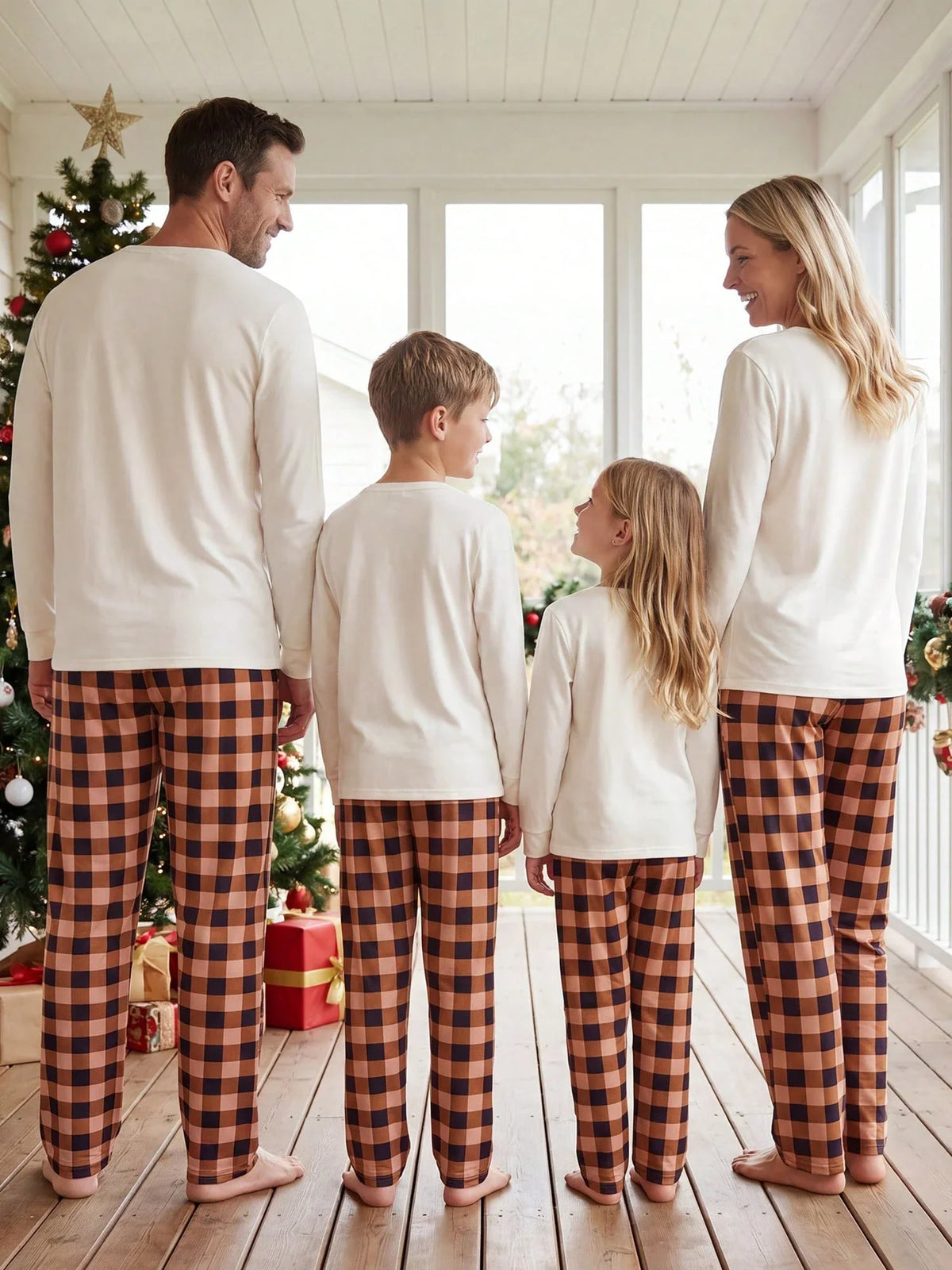 Fuzzy Beige Lounge Set with Christmas Pattern and Long Sleeves