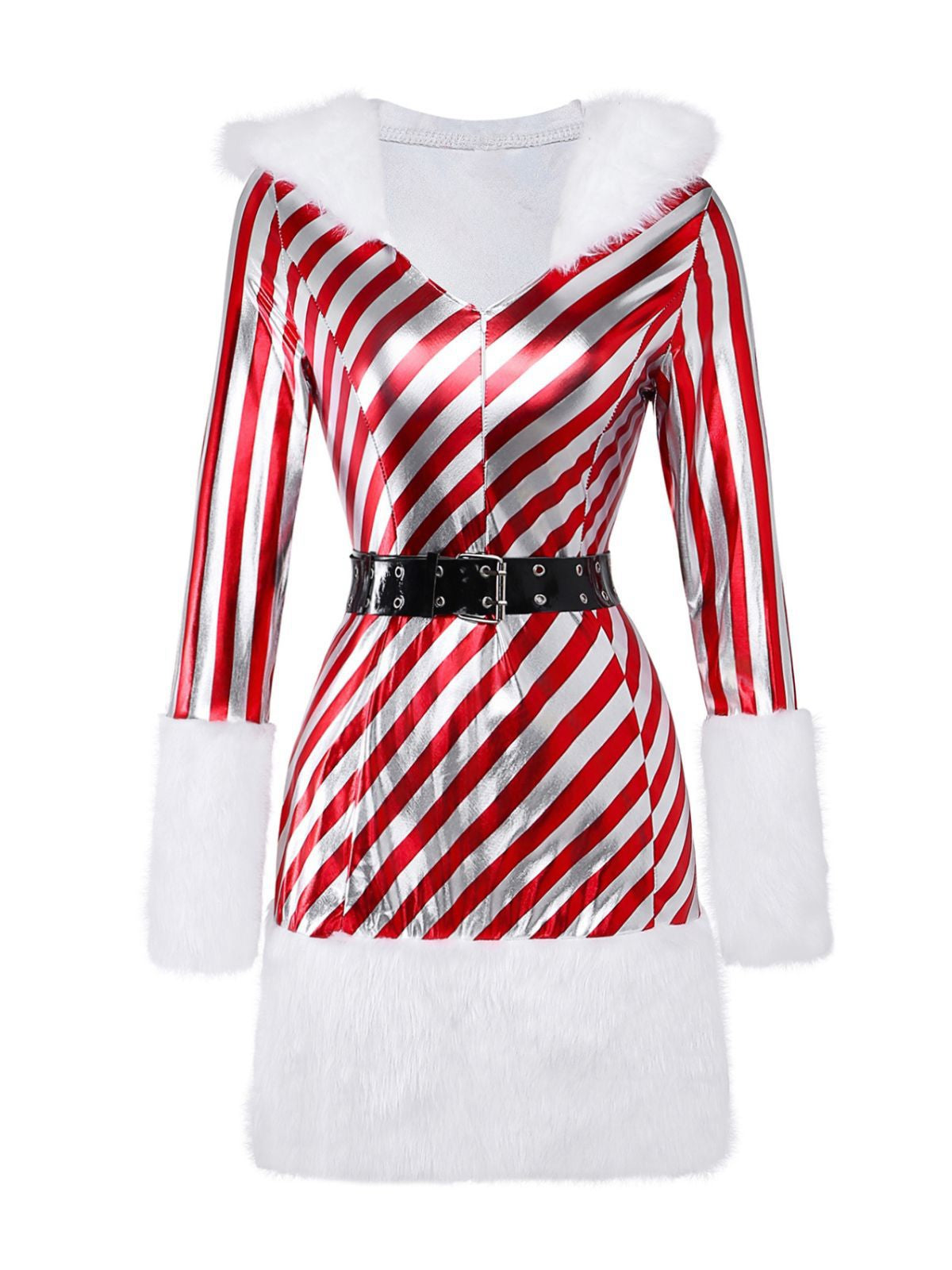 Red 1960s Candy Cane Stripe Hooded Dress & Leg Warmers - vintage dress, retro fashion, elegant red