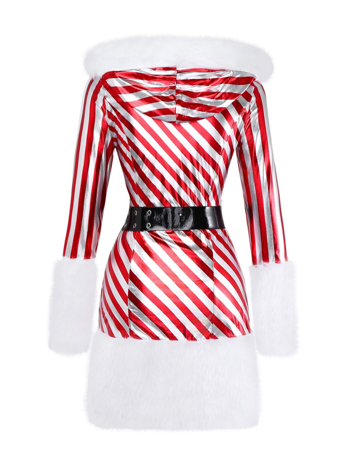 Red 1960s Candy Cane Stripe Hooded Dress & Leg Warmers - vintage dress, retro fashion, elegant red