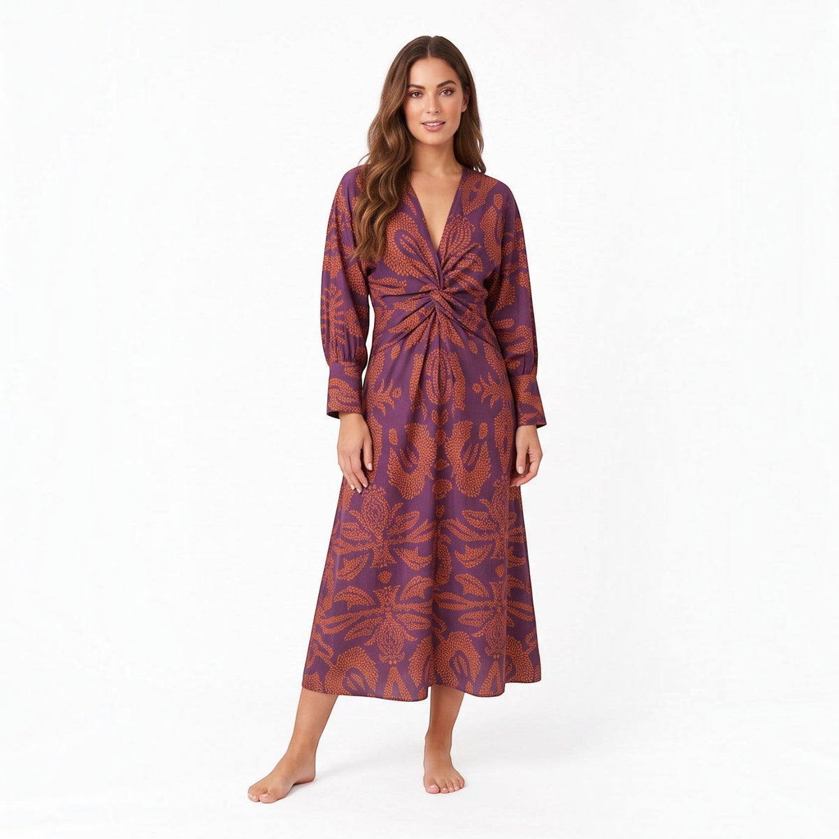 Womens Fall Wedding Guest Dress, V Neck Maxi Dress, Long Sleeve Elegant Formal Dress