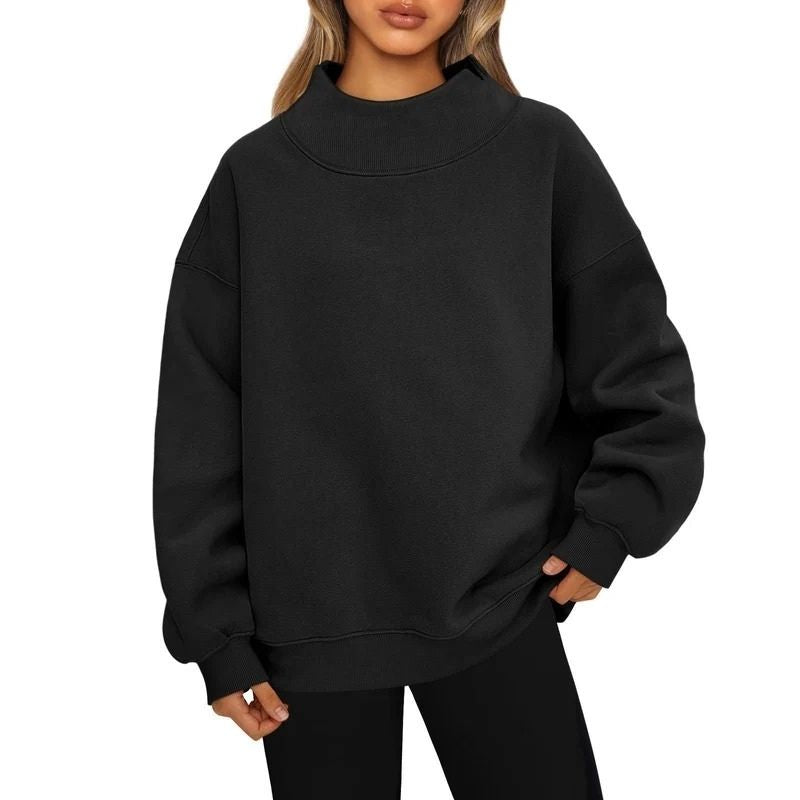 Womens Mock Neck Oversized Fleece Sweatshirt - Soft Long Sleeve Pullover