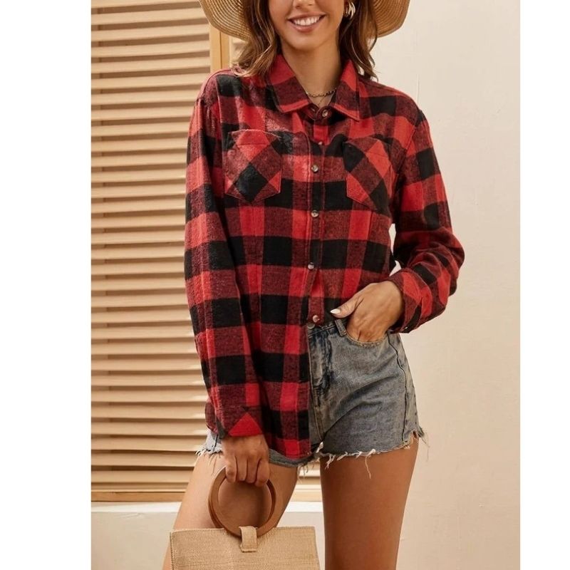 Flannel Shirts for Women, Long Sleeve Button Down Plaid Fall Shirt, Casual Work Tops