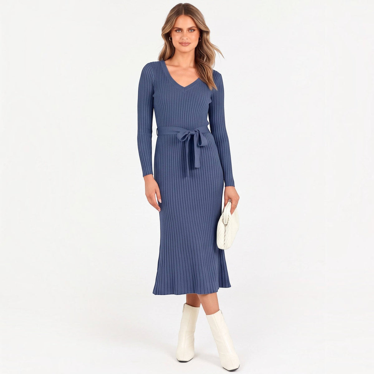 Womens Fall Cable Knit Midi Dress, Long Sleeve V Neck Sweater Dress, 2026 Seasonal Outfit