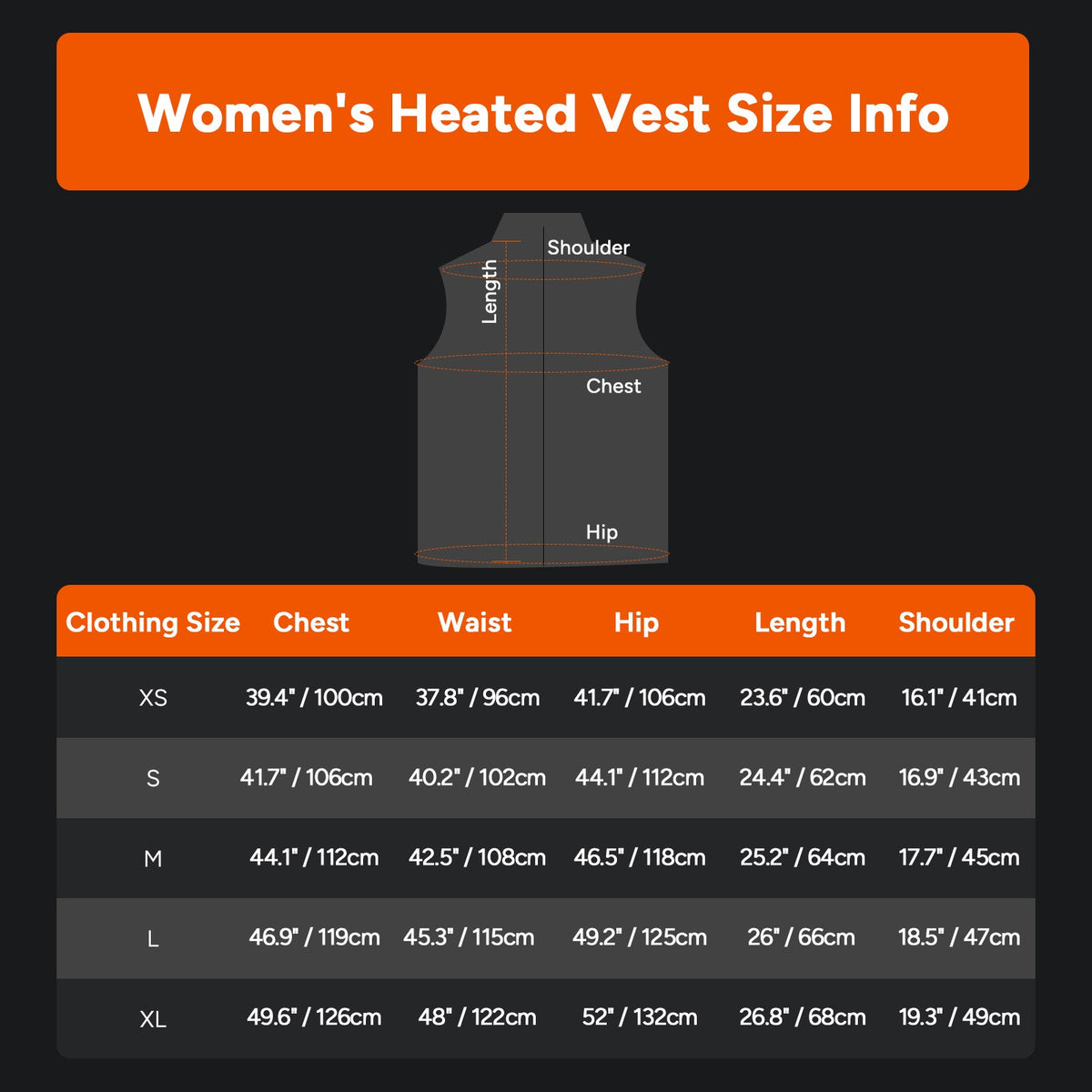 Womens Heated Vest with Six Heating Zones and Three Temperature Levels