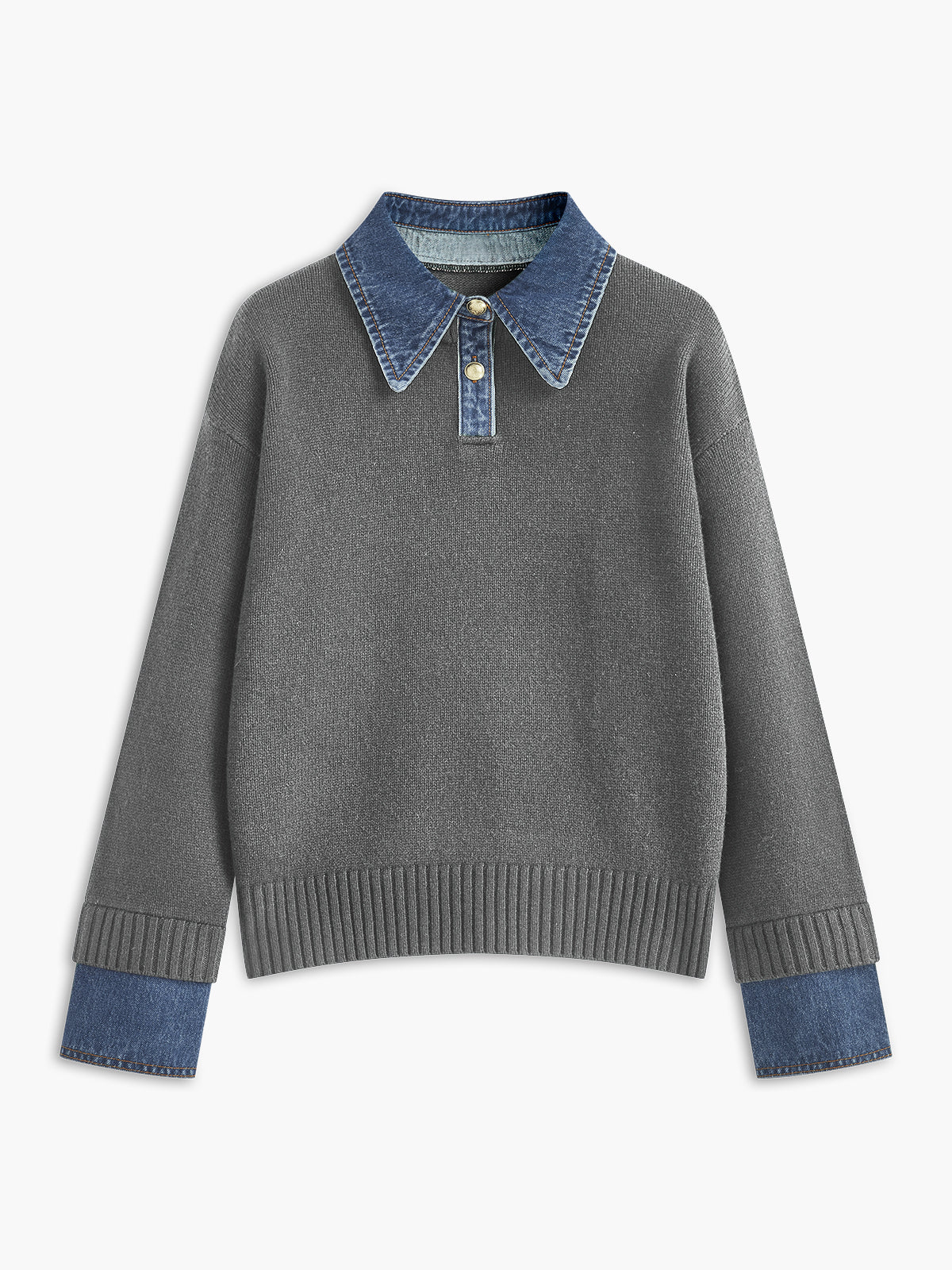 Knit Shift Dress with Button and Metal Accents