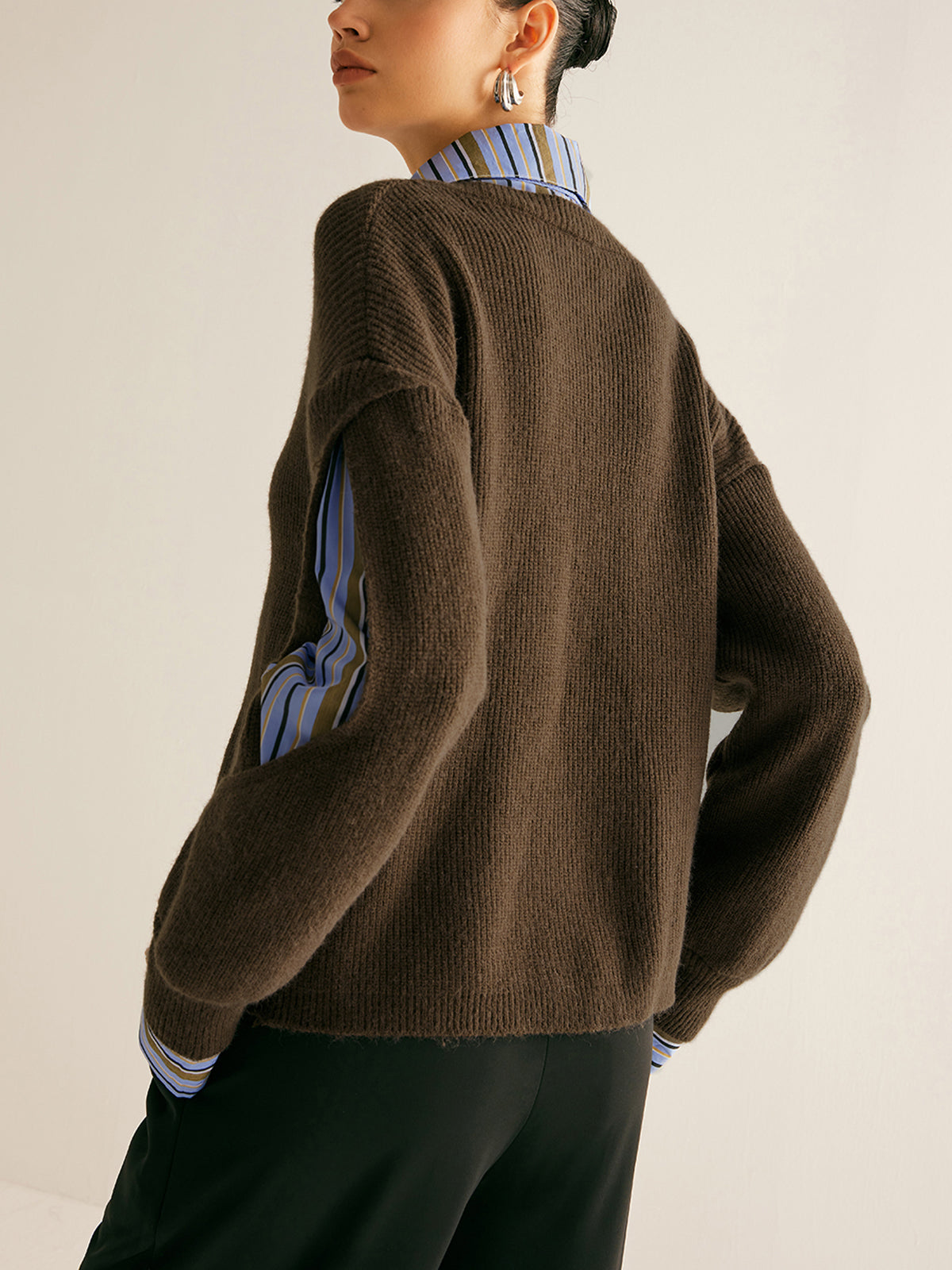 Colorblock Knit Top with Cutout Design and Shift Fit