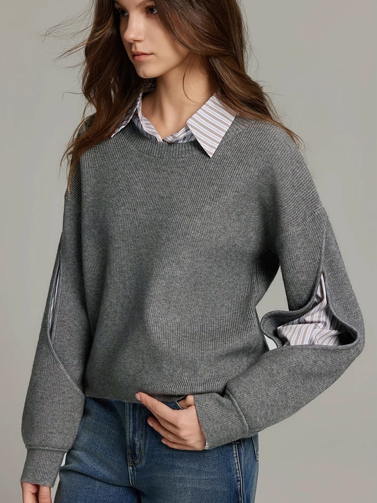 Colorblock Knit Top with Cutout Design and Shift Fit