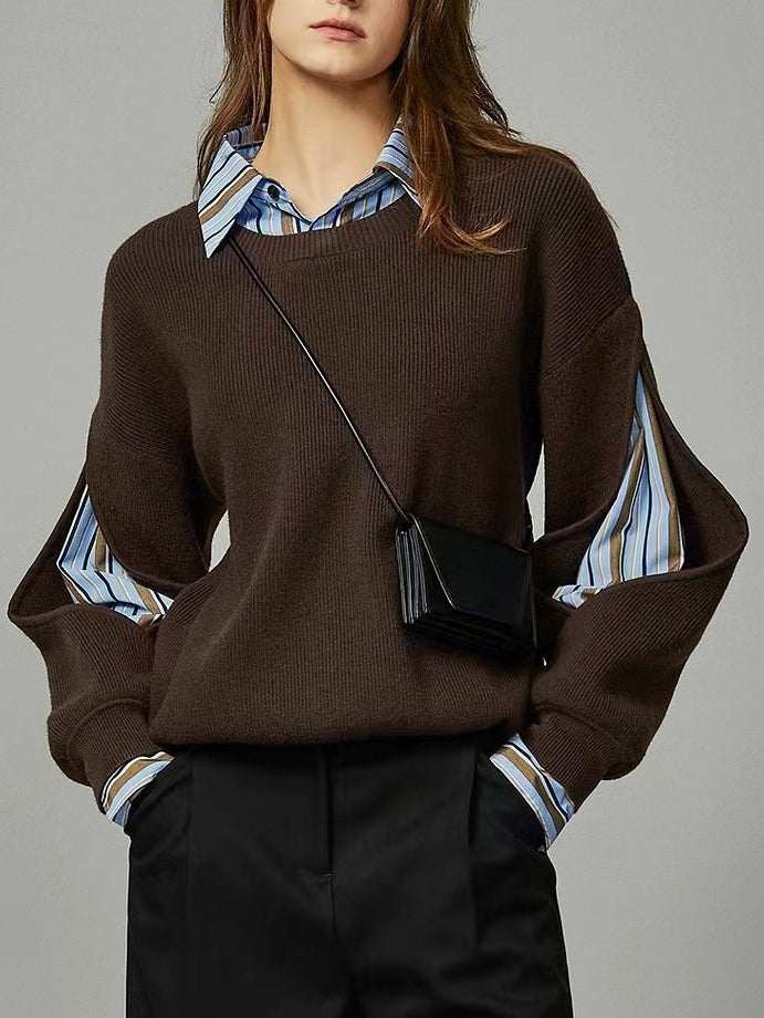 Colorblock Knit Top with Cutout Design and Shift Fit