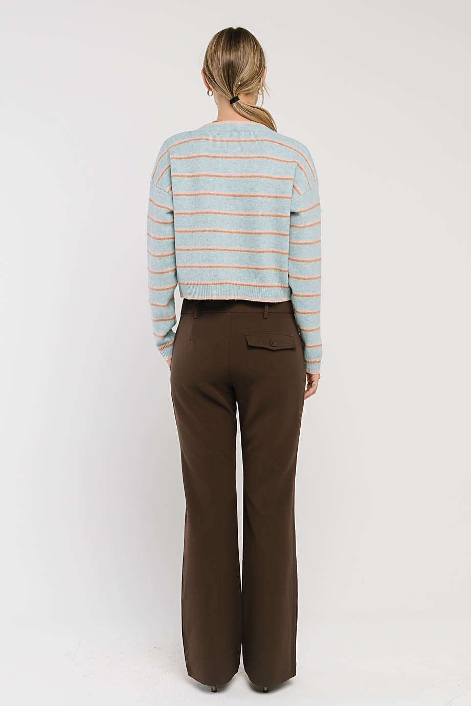 Button Front Cardigan with Stretch Knit Blend and Ribbed Hemlines