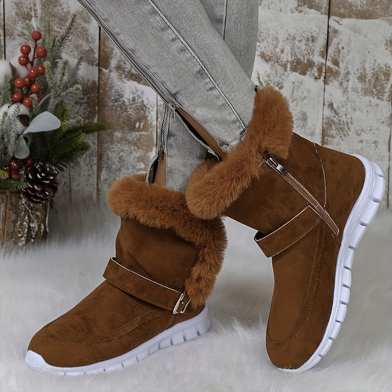 Women's Ankle Boots with Plush Lining and Side Closure, Textured Grip Sole