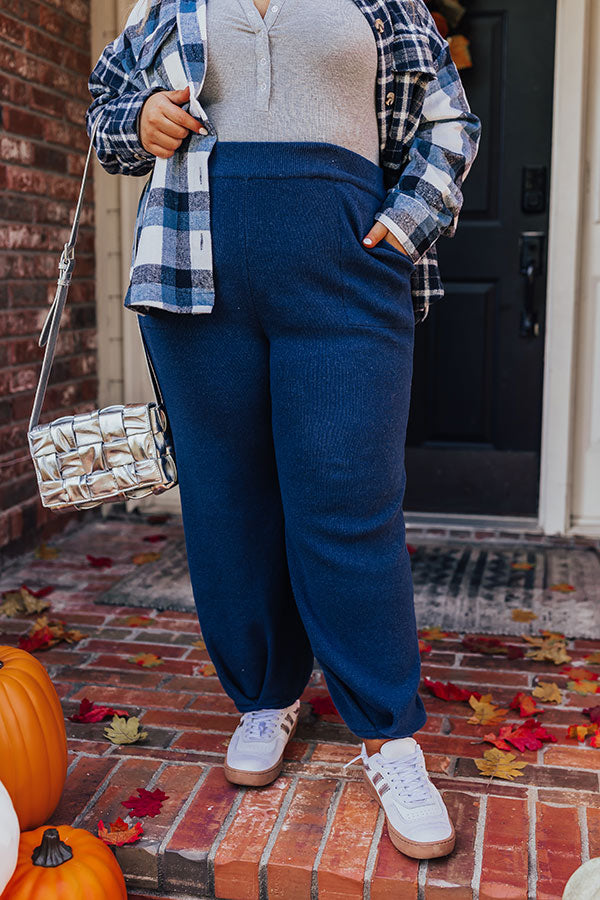 High Waist Knit Pants with Elastic Waistband and Side Pockets, Pleated Hem