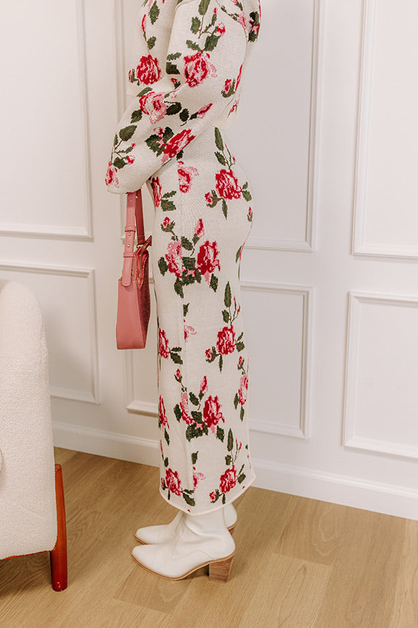 Rose Garden Stroll High Waist Knit Midi Skirt Image 3