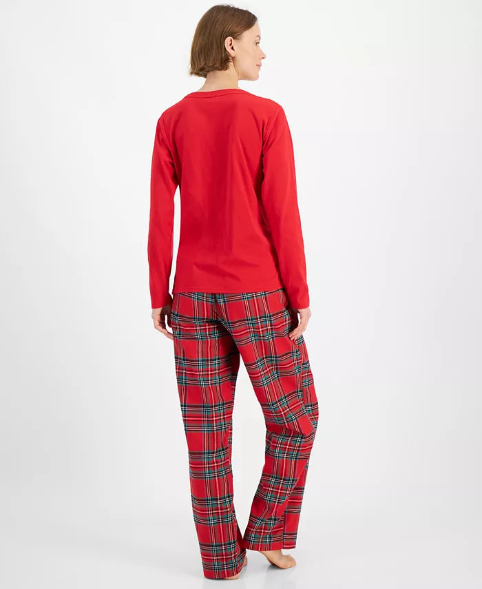 Plaid Pajama Set with Long Sleeves and Drawstring Pants, Hip Pockets
