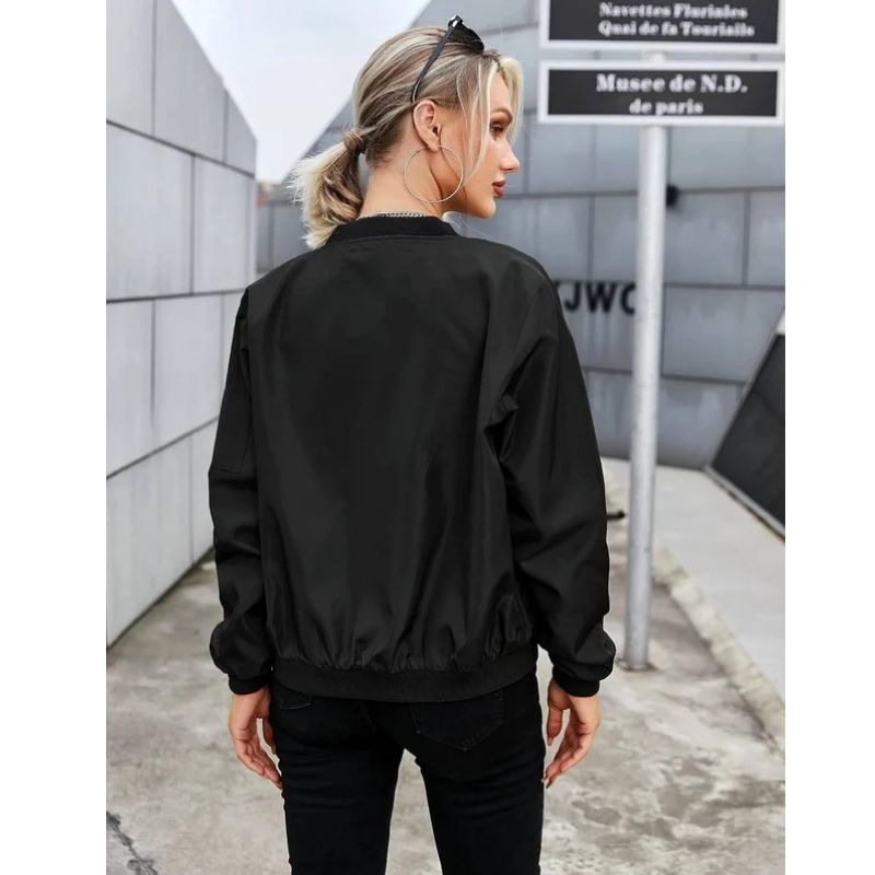 Womens Bomber Jacket, Zip Up Casual Coat with Pockets, Spring Fall Outerwear