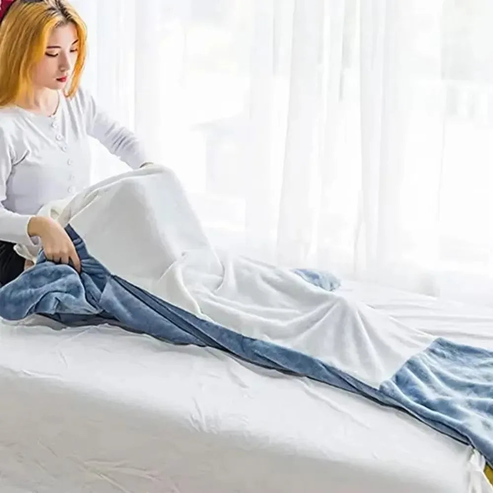 Wearable Shark Hoodie Blanket with Polyester Flannel and Full Body Coverage