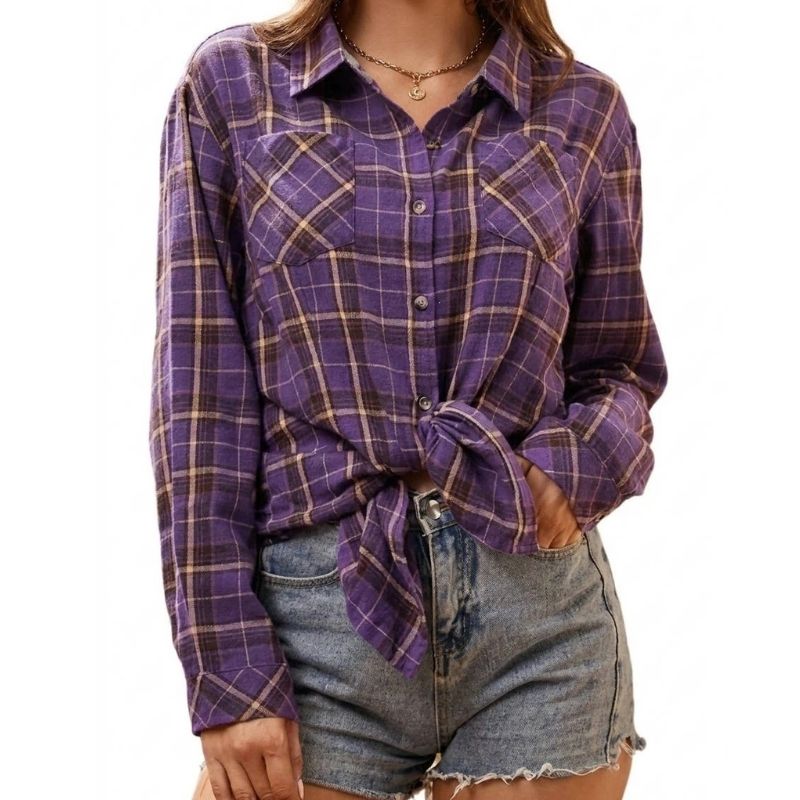 Flannel Shirts for Women, Long Sleeve Button Down Plaid Fall Shirt, Casual Work Tops