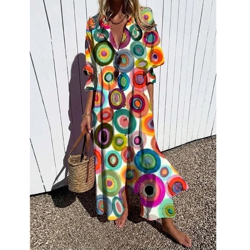 Womens Cotton Maxi Dress, Floral Casual Summer Beach Vacation Dress