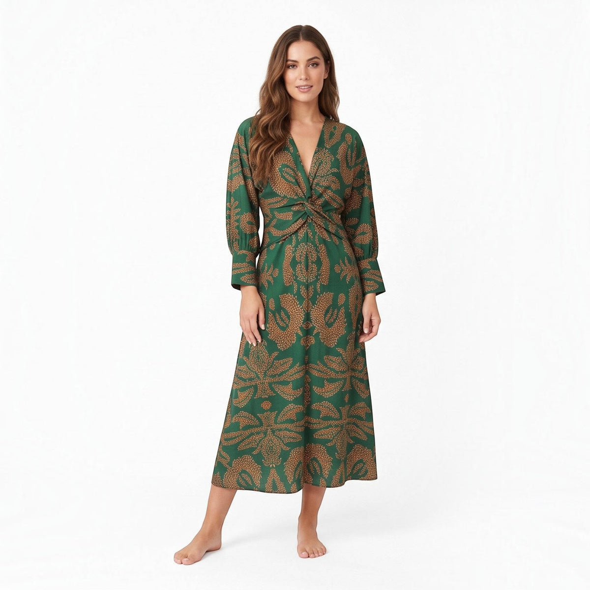 Womens Fall Wedding Guest Dress, V Neck Maxi Dress, Long Sleeve Elegant Formal Dress