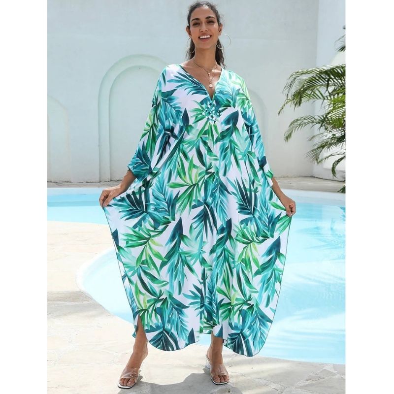 Moomoo Dresses for Women, Plus Size Hawaiian Batwing Sleeve Kaftan Beach Cover Up Dress