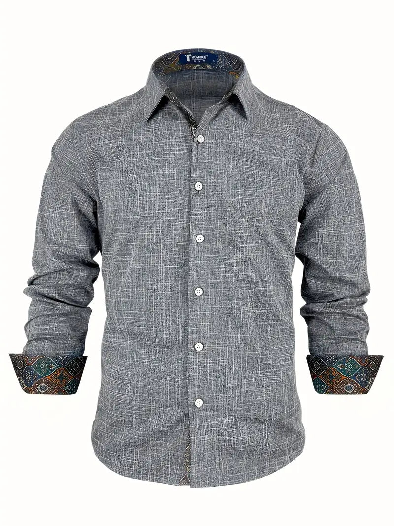 Button Up Dress Shirt with Contrast Collar and Cuffs Modern Tailored Fit